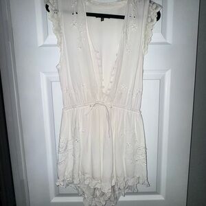 White Embroidered Sleeveless Romper